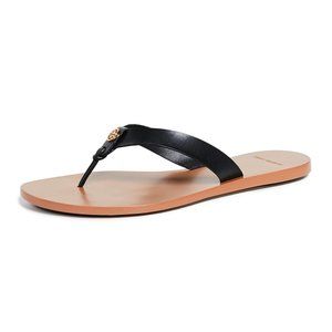 NIB Tory Burch Manon Logo Leather Thong Sandal Black US 8 8.5 9 9.5 AUTHENTIC